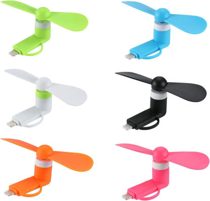 Picture of SADAHALU Mini Cell Phone Fan 6 Packs 2-in-1 Mobile Phone Fans Compatible with iPhone/iPad/Android Smartphone/Tablet Fit for Type C/Lightning Port Colorful and Powerful Fans(6-Pack)
