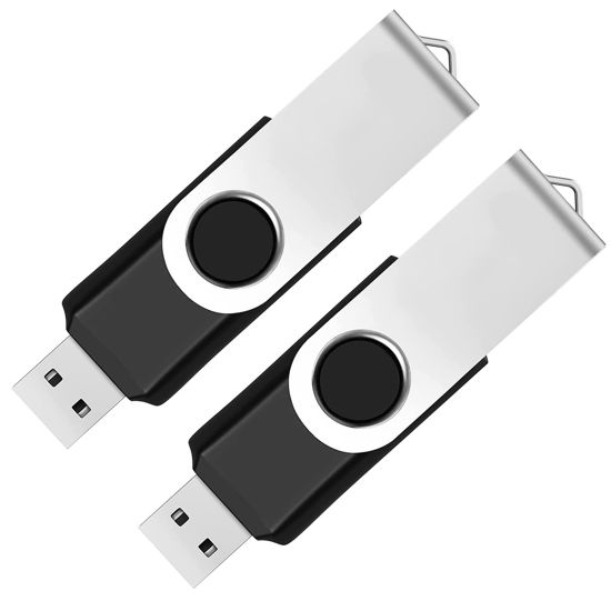 Picture of 2 Pack 32GB USB Flash Drive USB 2.0 Thumb Drives Jump Drive Fold Storage Memory Stick Swivel Design - Black
