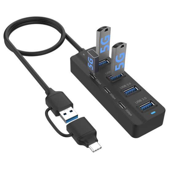 Picture of USB C Hub, 5Gbps 7 Ports with 3* USB C 3.0 and 4* USB 3.0 Hub, USB hub with USB c and USB a multiport Adapter Compatible with Thunderbolt3/4,MacBook, iMac, Surface Pro and More USB/USB C Devices