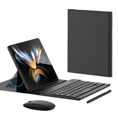 Picture of voppton for Samsung Galaxy Z Fold 6 5 4 Keyboard and Mouse, Portable Mini Bluetooth Keyboard with Leather Case and Capacitive Pen, Wireless Keyboard Case for Z Fold 6 Accessories,Black