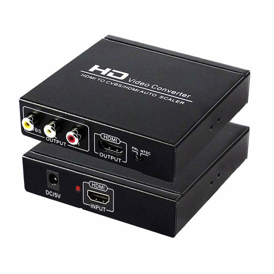Picture of HDMI to RCA and HDMI Converter, HDMI to AV 3RCA and HDMI Adapter Support 1080P, PAL, NTSC for HD TV and Older TV (Black, Iron Shell)