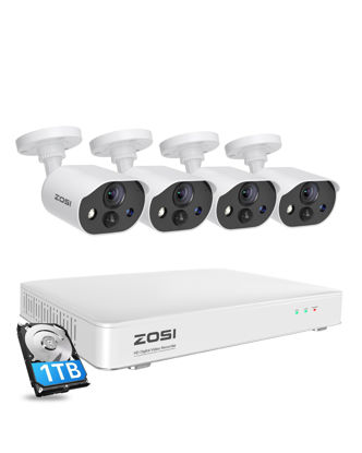 Picture of ZOSI Spotlight Home Security Cameras System with Audio, C303 8CH 5MP Lite DVR, 4 x 1080p Outdoor Cameras, Night Vision, Person Vehicle Detection, Light&Siren Alarm, 1TB HDD for 24/7 Recording