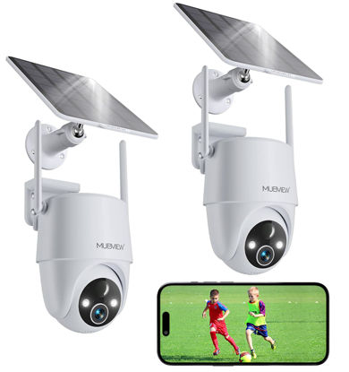 Picture of MUBVIEW 2K Solar Security Cameras Wireless Outdoor, 60° PTZ Battery Powered Outdoor Camera, 2.4Ghz WiFi Home Security Camera, Color Night Vision, Motion Detection, 2-Way Audio, 2-Pack