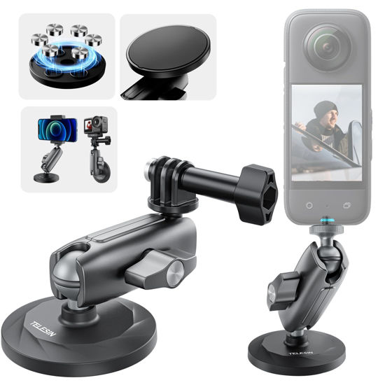 Picture of TELESIN 360 Magnetic Mount Magnet Metal Mounts for Go Pro Insta 360 Accessory, Quick Release Car Holder Attachment for GoPro Max Hero 13 12 11 10 9 Insta360 DJI Action 3 4 5 Pro Pocket 3 Accessories