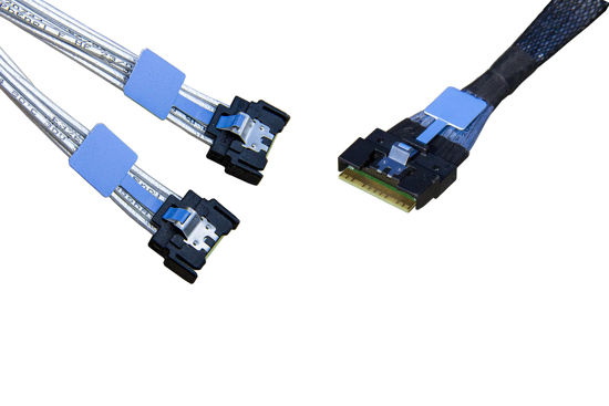 Picture of DiliVing SlimSAS x8 to 2*MCIO x4,SFF-8654 74Pin to 2*SFF-TA-1016 38Pin,PCIe Gen5 Mini Cooledge IO，Double Straight Cable 80CM