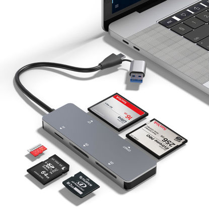 Picture of CFast Card Reader, USB 3.0 USB C CFast 2.0 Card Reader, 5Gbps Aluminum CFast Memory Card Adapter for SanDisk, Lexar, Transcend, Sony Card, Read 5 Cards Simultaneously for CFast/CF/SD/TF/XD Card
