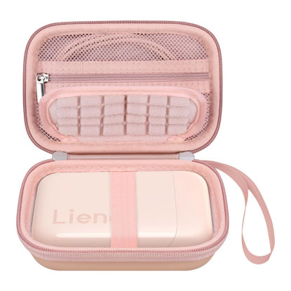 Picture of Elonbo Carrying Case for Liene 2x3” Photo Printer, Portable Instant Printer Travel Holder, Mini Picture Printer Bag. Mesh Pocket Fits Photo Paper, Cable. Pink+Inside Pink