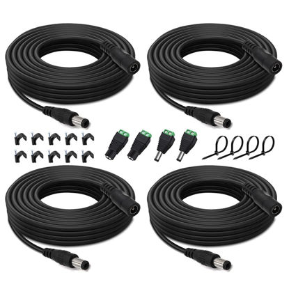 Picture of HayEastdor 4PCS 33FT(10m) 12V DC Power Extension Cable with Power Jack Adapter Connectors(2 x Male + 2 x Female) 5.5mm x 2.1mm DC Power Adapter Extension Cord and Cable Wire Ends Plug HE030-4