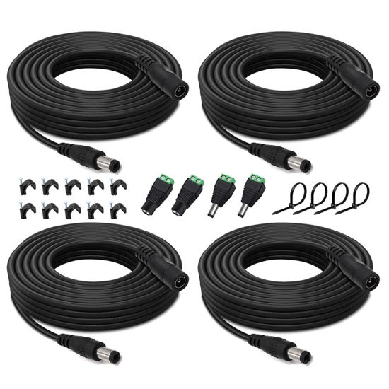 Picture of HayEastdor 4PCS 33FT(10m) 12V DC Power Extension Cable with Power Jack Adapter Connectors(2 x Male + 2 x Female) 5.5mm x 2.1mm DC Power Adapter Extension Cord and Cable Wire Ends Plug HE030-4