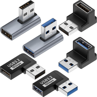 Picture of Warmstor 6 Pack 10Gbps USB 3.1 Male to Female Adapter Up Down Left Right 90 Degree Right Angle USB Cable Extension Connector 6 Types Support 3A Charging Speed