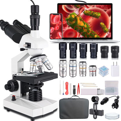 Picture of Poothoh Compound Trinocular Microscope, 40X-5000X Magnification, Research Grade Professional Microscope with USB Camera and Mechanical Stage, Microscope for Adults