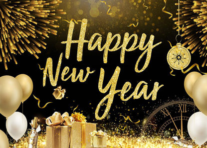 Picture of LYRYGS New Year Backdrop Happy New Year Backdrop Golden New Year Eve Photography Backdrop New Year Party Decor Banner New Year Photo Background cp-538 7x5ft