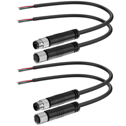 Picture of YACSEJAO 2 Pair M8 4 Pin Serial Cable 2 Male+2 Female M8 Plug 4 Pin Field Wireable Connector IP67 Industrial Sensor Waterproof Connector Wiring Cable (4 Pin)