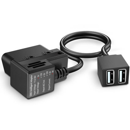 Picture of OBD Power Cable for Dash Camera,Constant Power Cable for Garmin DashCam,OBDII Adapter Cable with Dual USB Interfaces,24 Hours Surveillance/Acc Mode with Low Voltage Protection 11.6-36V to 5V/3A
