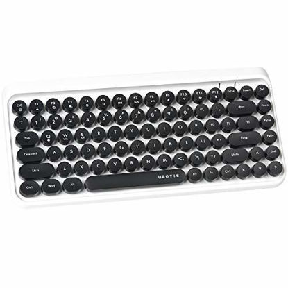 Picture of UBOTIE Portable Bluetooth Colorful Computer Keyboards, Wireless Mini Compact Retro Typewriter Flexible 84Keys Design Keyboard (Black-White)