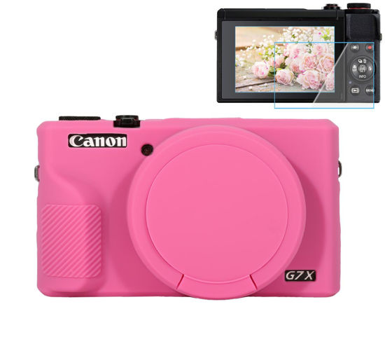 Picture of Pocoukate Case for Canon G7X Mark III Camera, Soft Silicone Protective Cover Skin with Removable Lens Cover for Powershot G7X Mark iii, Silicone Case with G7X3 Screen Protector Accessories - Peach