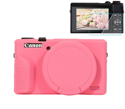 Picture of Pocoukate Case for Canon G7X Mark III Camera, Soft Silicone Protective Cover Skin with Removable Lens Cover for Powershot G7X Mark iii, Silicone Case with G7X3 Screen Protector Accessories - Rose