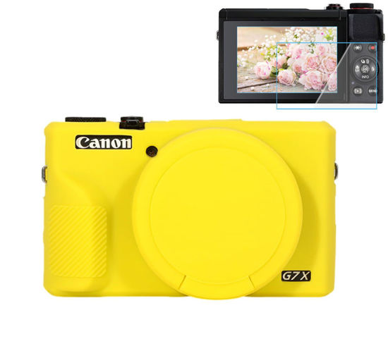 Picture of Pocoukate Case for Canon G7X Mark III Camera, Soft Silicone Protective Cover Skin with Removable Lens Cover for Powershot G7X Mark iii Camera, with G7X Mark III Screen Protector Accessories-Yellow