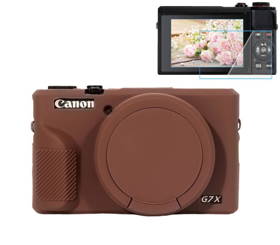 Picture of Pocoukate Case for Canon G7X Mark III Camera, Soft Silicone Protective Cover Skin with Removable Lens Cover for Powershot G7X Mark iii Camera, with G7X Mark III Screen Protector Accessories-Coffee
