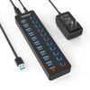 Picture of Powered USB Hub, 11-Port USB 3.0 Hub Splitter - 10 USB 3.0 Data Transfer Ports + 1 Smart Charging Port, USB Hub 3.0 Powered with Individual LED On/Off Switches and 5V/4A Power Adapter