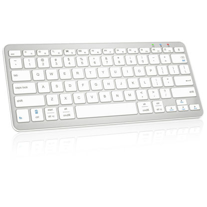 Picture of Qulose Bluetooth Keyboard, Ultra-Slim Wireless Keyboard for iPad, Rechargeable Ergonomic Computer Keyboard for iOS, Android, Windows PC Tablets Phone, White Silver