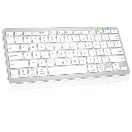 Picture of Qulose Bluetooth Keyboard, Ultra-Slim Wireless Keyboard for iPad, Rechargeable Ergonomic Computer Keyboard for iOS, Android, Windows PC Tablets Phone, White Silver