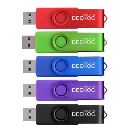 Picture of DEEKOO Flash Drive 64GB Thumb Drives Memory Sticks Jump Drive 5Pack 64GB USB 2.0 Flash Drives Mixed Colors: Red Blue Black Purple Green