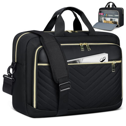 Picture of NEWHEY Laptop Bag 17.3 Inch Laptop Briefcase for Women Men Waterproof Shoulder Messenger Bag Large Computer Bag for Business Office Work College, V Thread Black