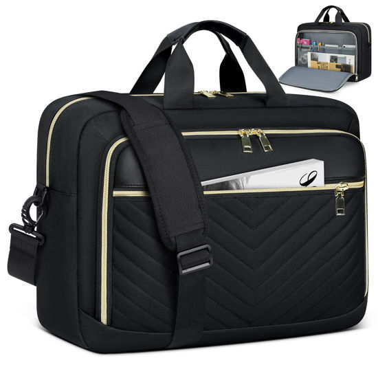 Picture of NEWHEY Laptop Bag 17.3 Inch Laptop Briefcase for Women Men Waterproof Shoulder Messenger Bag Large Computer Bag for Business Office Work College, V Thread Black