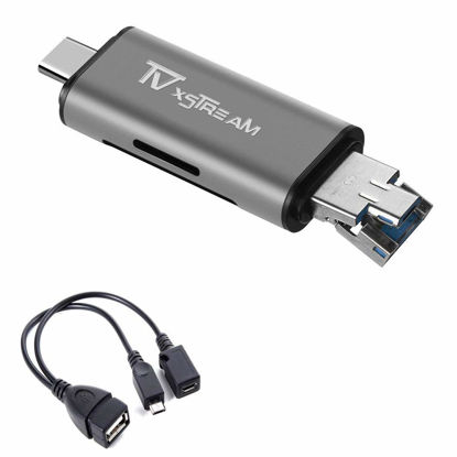Picture of SD Card Reader, Storage Expansion OR File Transfer KIT for FIRESTICKS, Media Devices, Gaming Systems, 3-in-1 USB 2.0 / USB C/Micro USB Card Reader - SD Card, Micro SD, Includes OTG Cable