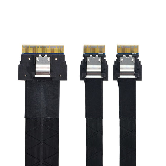 Picture of CY Slimline Cable PCI-E Ultraport SAS Slim 4.0 SFF-8654 8i 74pin to Dual SFF-8654 4i 38Pin Cable 40cm PCI-Express