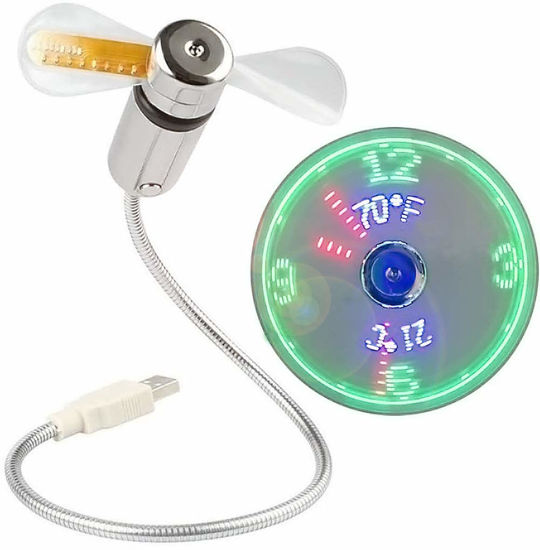 Picture of SAYTAY Small USB Fan with Real Time Clock and Temperature Display, Personal Portable USB LED Clock Fan, USB Funny Toy Gadgets Gifts for Men Women Office Home(Temperature)