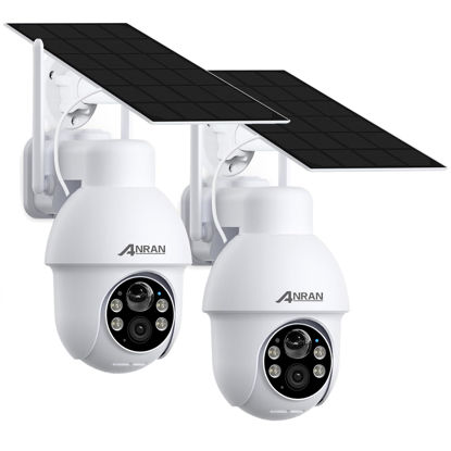 Picture of ANRAN 2K Solar Security Camera Wireless Outdoor, 2 Pack WiFi Camera Battery-Powered with 360° PTZ for Home Security, PIR Motion Detection, 3MP Color Night Vision, Two-Way Audio, Compatible with Alexa