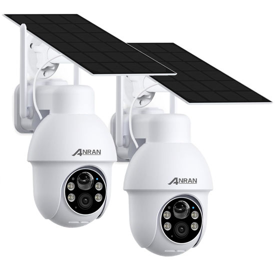 Picture of ANRAN 2K Solar Security Camera Wireless Outdoor, 2 Pack WiFi Camera Battery-Powered with 360° PTZ for Home Security, PIR Motion Detection, 3MP Color Night Vision, Two-Way Audio, Compatible with Alexa