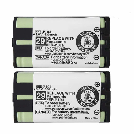 Picture of EOCIK 2PACK HHR-P104 3.6V 830mAh NI-MH Rechargeable Battery for Cordless Phone Replacement Batteries for Panasonic