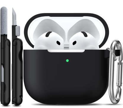 Picture of R-fun for AirPods 4 Case with Cleaner Kit,Full Protective Soft Skin Silicone Cover with Keychain for AirPods 4 Gen Case for Men Women,Compatible with Apple AirPods 4th Genaration Case 2024,Black