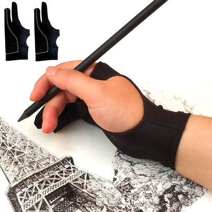 Picture of Drawing Glove, Digital Art Glove for Graphic Tablet, Artist Gloves with Two Fingers for iPad, Paper Sketching, Smudge Guard, Palm Rejection, Suitable for Left and Right Hand (2 PCS, Extra Small)