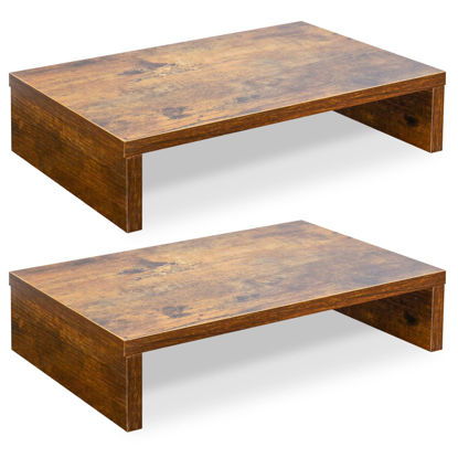 Picture of TEAMIX Monitor Stand Riser-2 Pack, Rustic Brown Wood Adjustable Monitor Stand Dual Monitor Riser for 2 Monitors/Laptop/PC Computer Stand for Desk