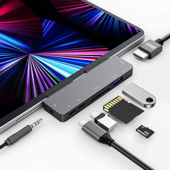Picture of iPad Pro USB C Hub Adapter for iPad Pro 2024 M4 M2 M1,7-in-1 Hub with 4K@60Hz HDMI,3.5mm Jack,USB3.0,PD 60W,SD/TF Card Slot,iPad Air 4/5,iPad Mini 6,iPad Accessories