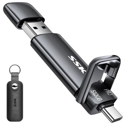 Picture of SSK 512GB SSD USB C Stick up to 1000MB/s,Fast Thumb Drive,Dual Drive Type-C + USB A 3.2 Gen 2 External Solid State Drives,USB Memory Stick for iPhone 15/PS4/Android Phone/Tablet/Windows/Mac