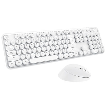 Picture of Wireless Keyboard Mouse Combo, 104 Keys Cute Colorful Keyboard with Number Pad & Mouse for Windows, Computer, PC, Notebook, Laptop (White)