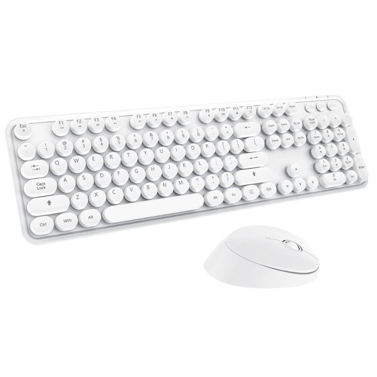 Picture of Wireless Keyboard Mouse Combo, 104 Keys Cute Colorful Keyboard with Number Pad & Mouse for Windows, Computer, PC, Notebook, Laptop (White)