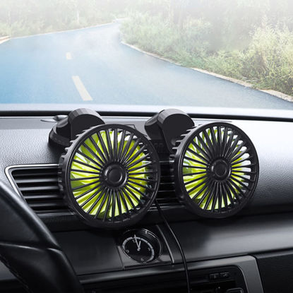 Picture of Car Cooling Fan,360° Adjustable Dual Head Cooling Air Fan Brushless Motor Low Noise Automobile Vehicle Fan Micro USB for Car/SUV/RV/Truck/Boat Use (Without Coloured Light)
