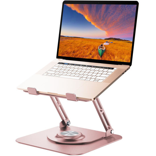 Picture of JOYEKY Laptop Stand for Desk, Adjustable Computer Stand with 360° Rotating Base, Ergonomic Laptop Riser for Collaborative Work, Foldable & Portable Laptop Stand, fits for All 10-16" Laptops