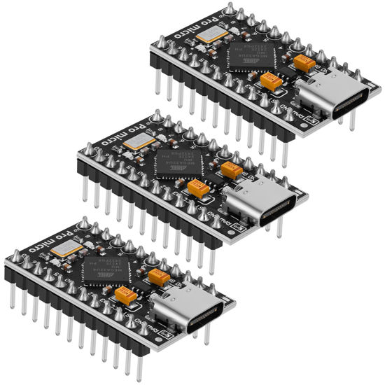 Picture of YELUFT 3pcs Pre-Soldered Pro Micro ATMEGA32U4 5V 16Mhz Development Board Microcontroller USB C Interface Compatible with Arduino IDE