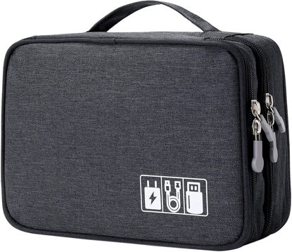 Picture of Trawila Electronics Organizer,Double Layer Travel Cable Organizer Bag,Digital Storage Bag Electronic Accessories Case for Cables, Adapters, Chargers, Wires, Flash Disk, Power Bank, Headphone (Black)