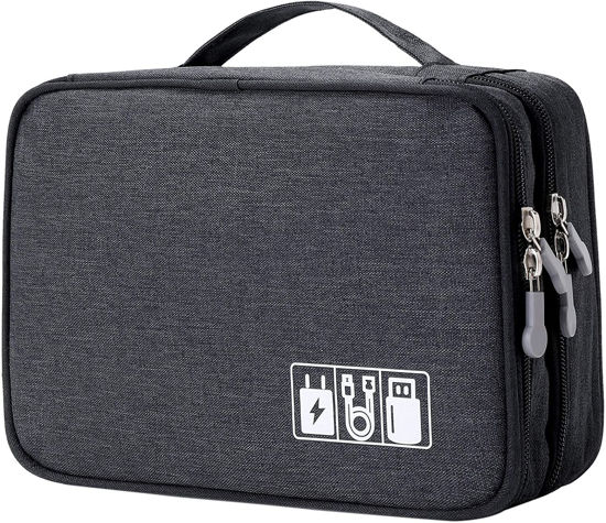 Picture of Trawila Electronics Organizer,Double Layer Travel Cable Organizer Bag,Digital Storage Bag Electronic Accessories Case for Cables, Adapters, Chargers, Wires, Flash Disk, Power Bank, Headphone (Black)