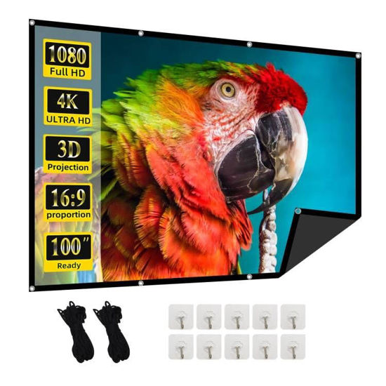 Picture of Projector Screen 2024 Upgraded -lejiada Black Backing,Straight Edges, Foldable, Washable and Wrinkle-Free - for Indoor Home Theater and Outdoor Cinema