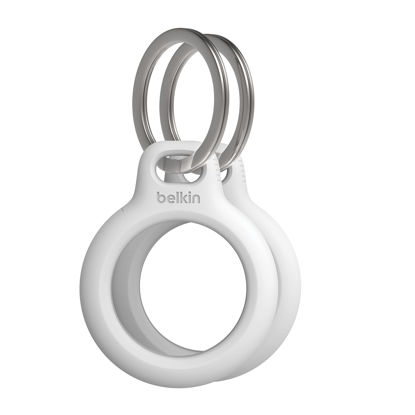Picture of Belkin Apple AirTag Secure Holders with Key Ring - Durable, Scratch-Resistant Case with Open Face & Raised Edges - Protective AirTag Keychain Accessory for Keys, Pets, Luggage, & More - 2-Pack White