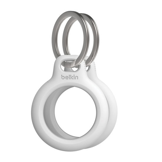 Picture of Belkin Apple AirTag Secure Holders with Key Ring - Durable, Scratch-Resistant Case with Open Face & Raised Edges - Protective AirTag Keychain Accessory for Keys, Pets, Luggage, & More - 2-Pack White